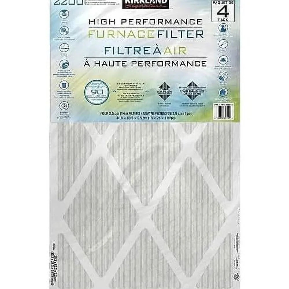 High Performance Furnace Filter, 2200 Microparticle Performance Allergen Reduction - 4 PACK (16X25x1) - 90 Day - Dual Airflow Technology