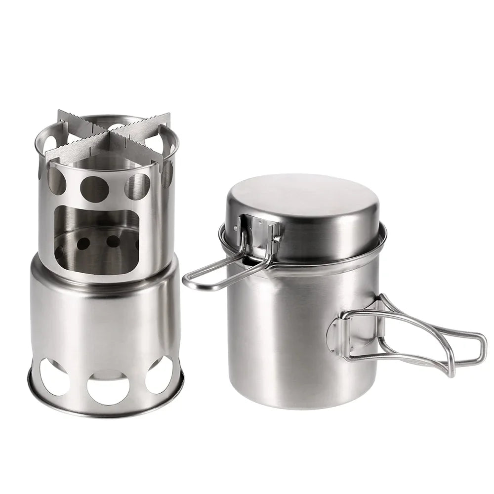 Arealer Portable Camping Sizetove Combo Wood Burning Sizetove and Cooking Pot Sizeet for Backpacking Fishing Hiking