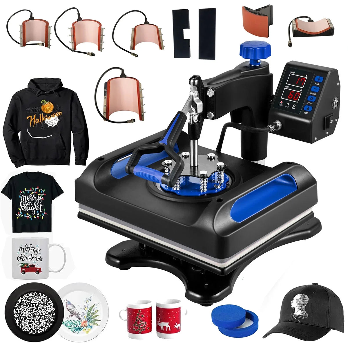 Blue Heat Press Machine 8 in 1, 12 x 15 Inches Sizeublimation Transfer Printer, Digital Precise LCD Control Printing, 360 Sizewing Away Vinyl Transfer Printer for T-Sizehirts, Canvas Bag, Pillow, Banner