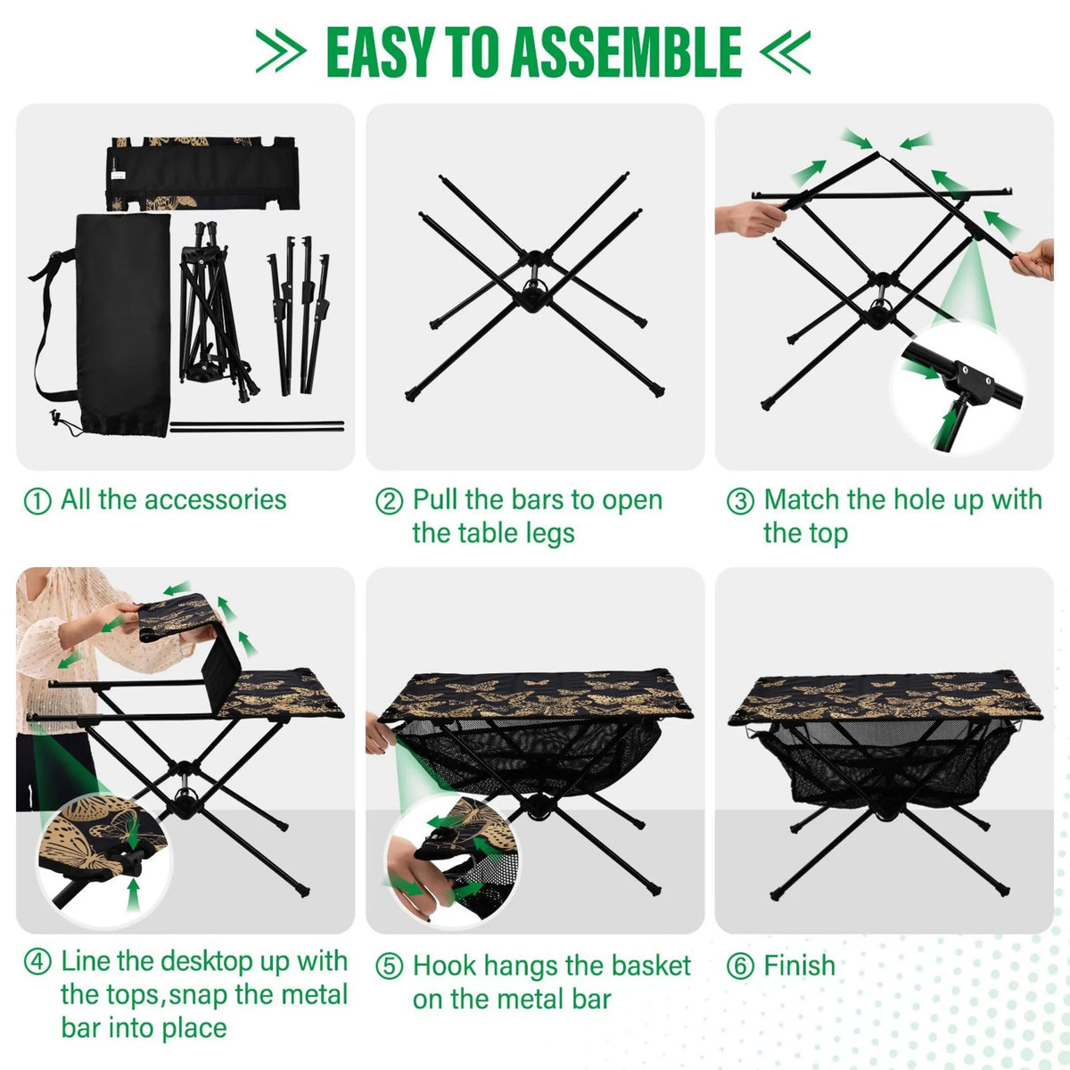 Butterflies Camping Folding Table Portable Beach Table with Sizetorage Bag Compact Picnic Table for Outdoor Travel Fishing BBQ