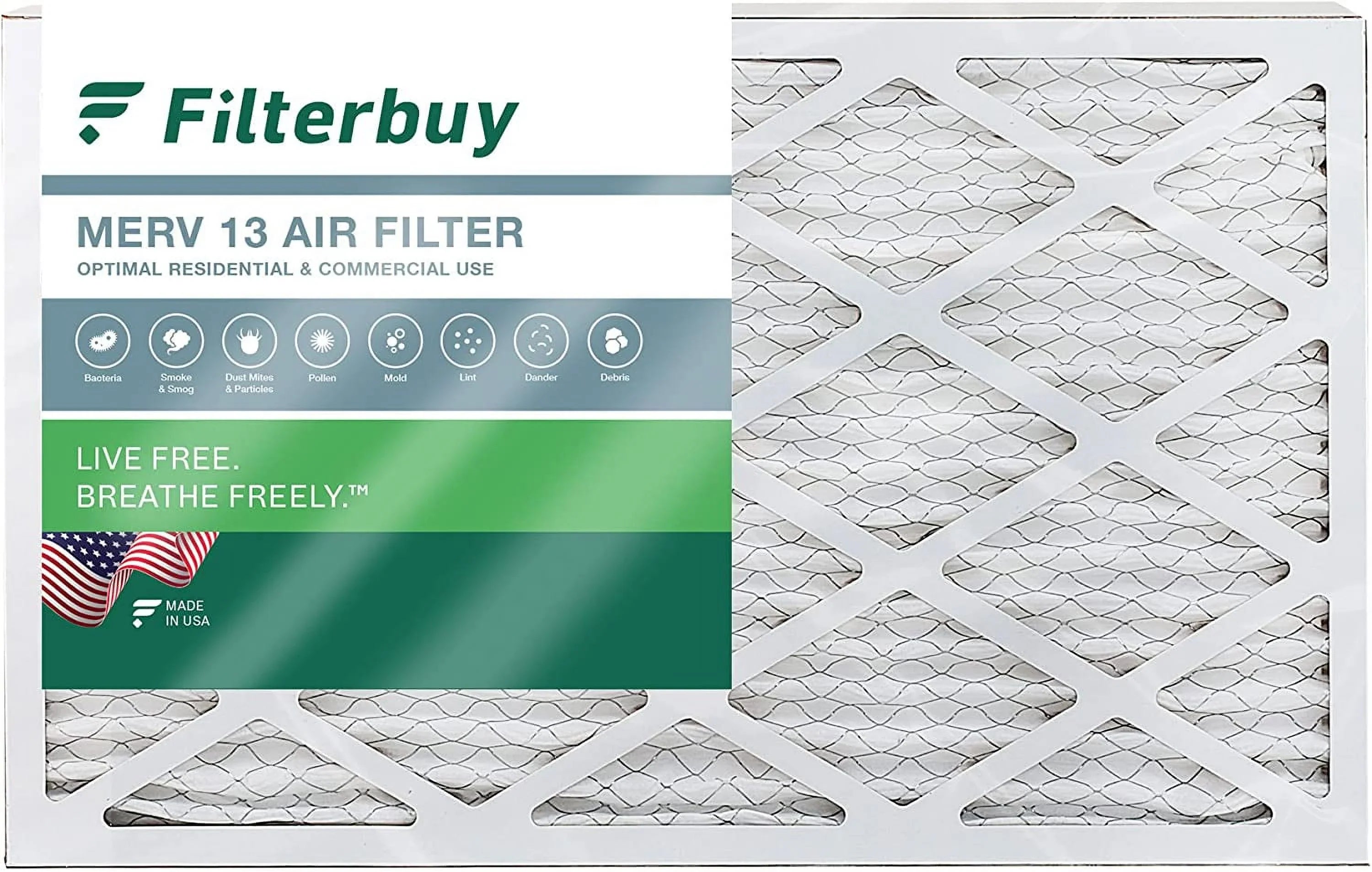 Filterbuy 16x25x2 MERV 13 Pleated HVAC AC Furnace Air Filters (1-Pack)