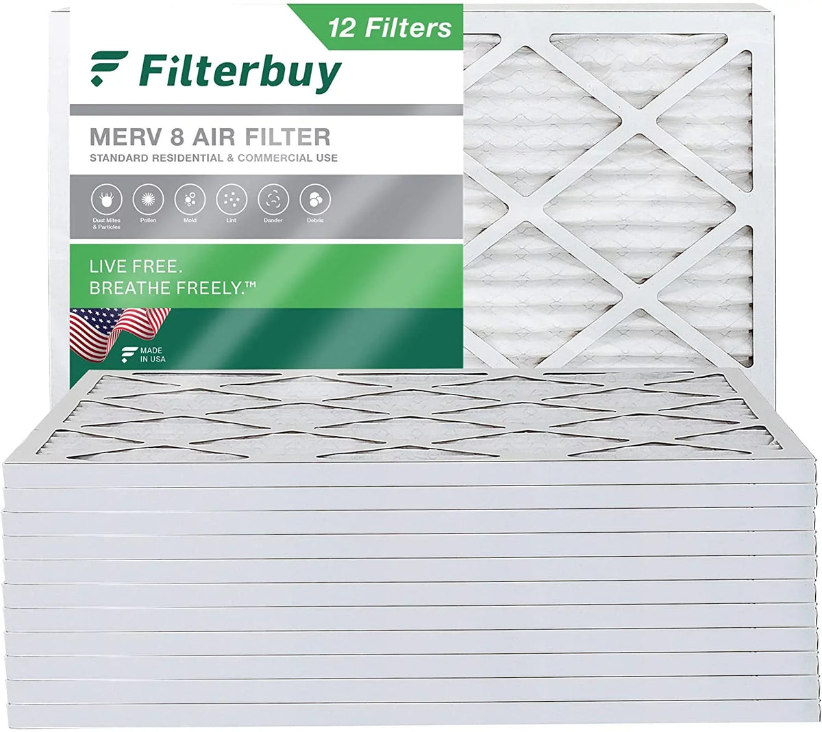 Filterbuy 24x25x1 MERV 8 Pleated HVAC AC Furnace Air Filters (12-Pack)