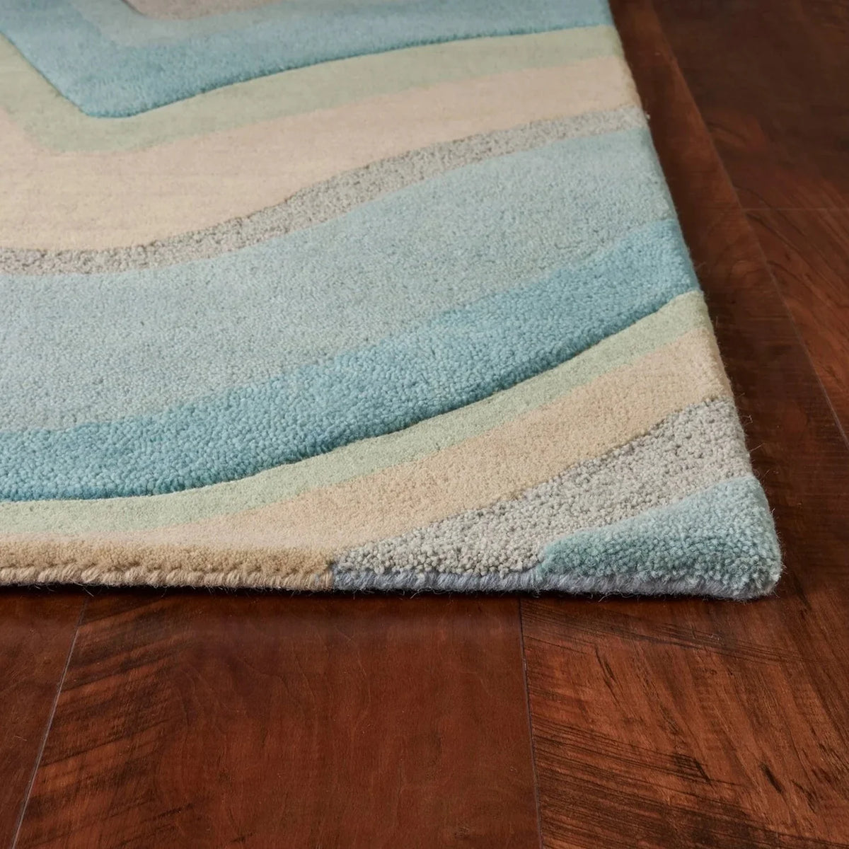 HomeRoots  8' Ocean Blue Beige Hand Tufted Abstract Waves  Runner Rug - 9'3" x 12'3"