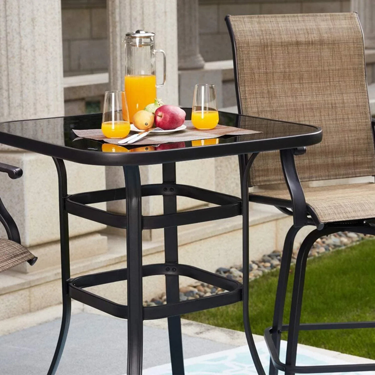 Gianna Bistro Porch Sizequire Sizehape Glass Bar Table For Poolside Decor