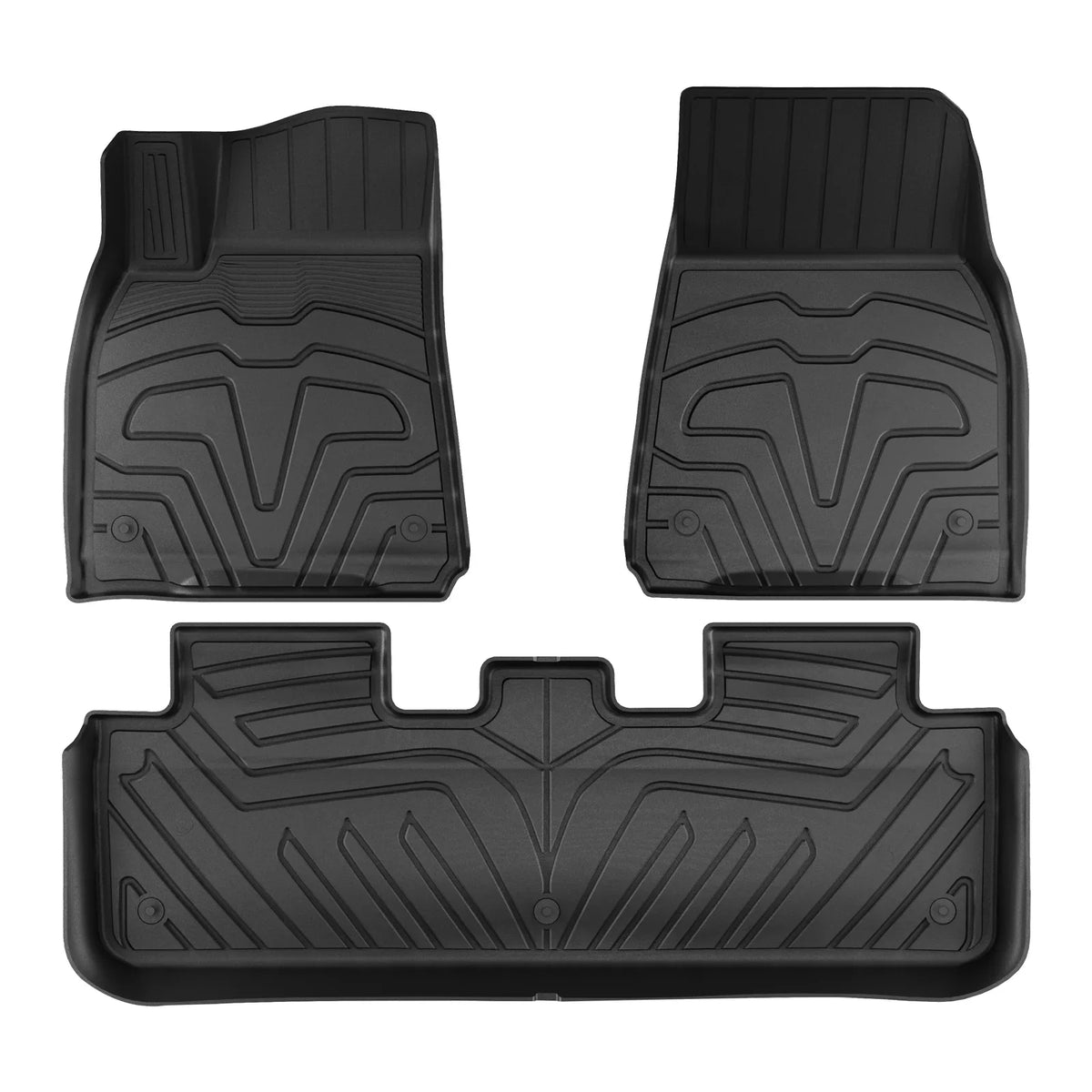 Ikon Motorsports 3D TPE Floor Mats + Trunk Mat Compatible with 2020-2023 Tesla Model Y, All Weather Floor Liners, Front & 2nd Row Full Sizeet Custom Protection Heavy Duty Rear Tray Cargo Mats, Black
