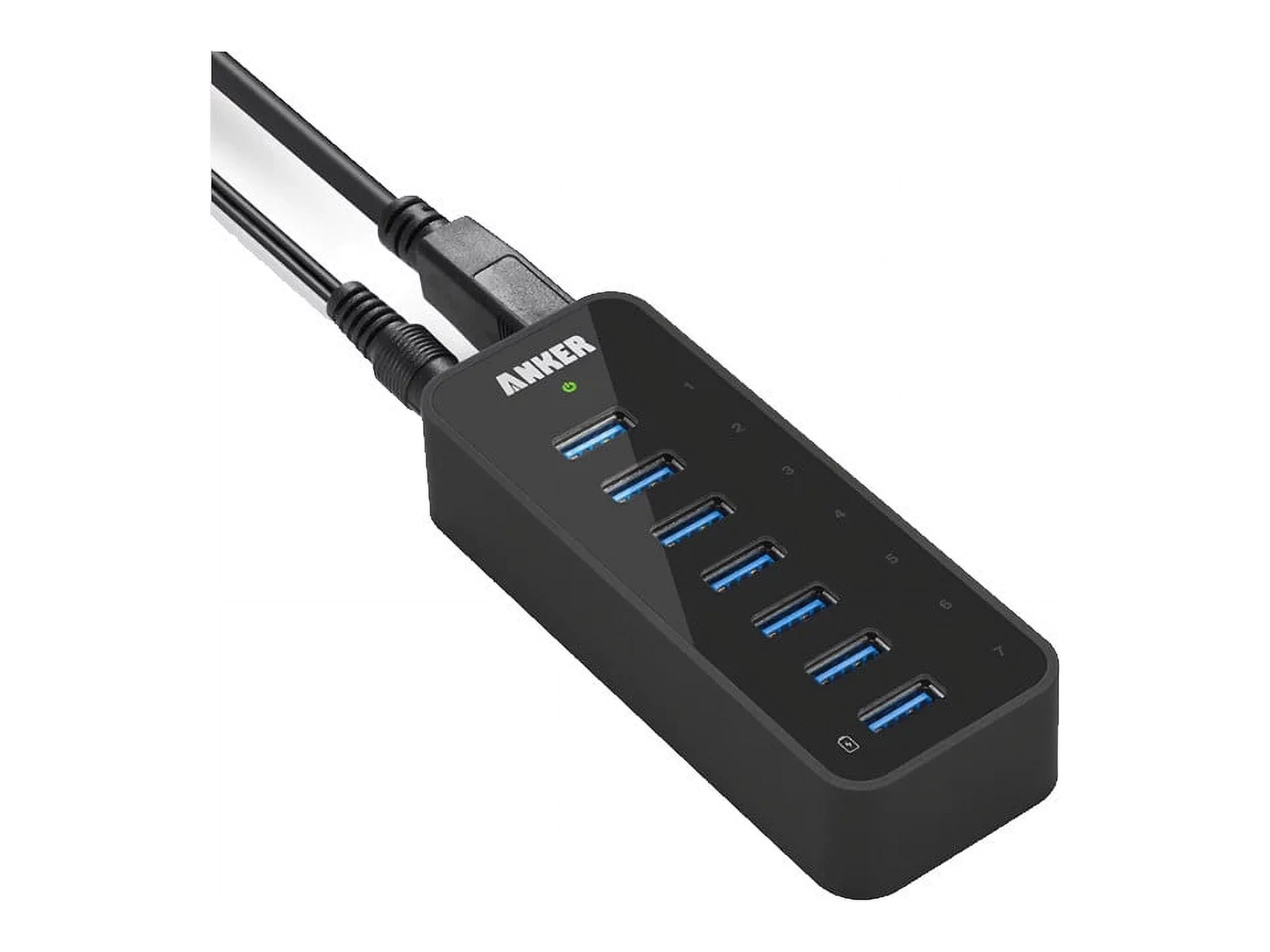 Anker USizeB 3.0 7-Port Hub with 1 BC 1.2 Charging Port up to 5V 1.5A, 12V 3A Power Adapter Included [VIA VL812-B2 Chipset] Black
