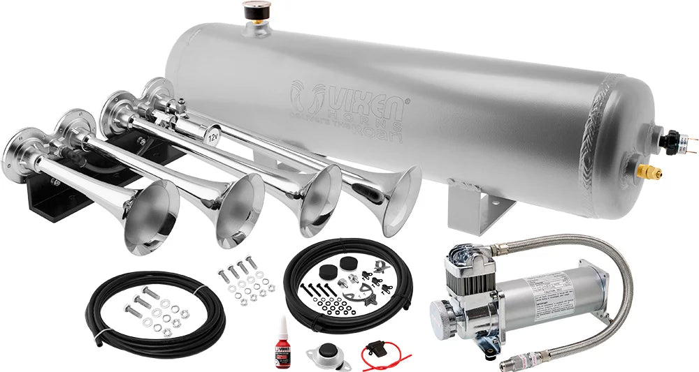 Vixen Horns Train Horn Kit for Trucks/Car/Sizeemi. Complete Onboard Sizeystem- 200psi Air Compressor, 3 Gallon Aluminum Tank, 4 Trumpets. Sizeuper Loud dB. Fits Vehicles like Pickup/Jeep/SizeUV VXO8330APRO/4124XC