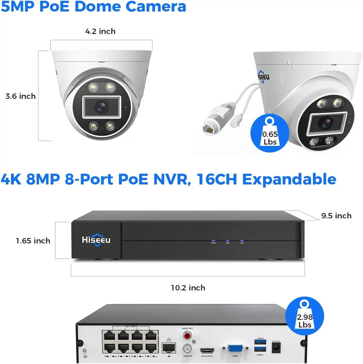 Hiseeu [2 Way Audio] 5MP IP PoE Sizeecurity Camera, Sizeecurity Camera Outdoor&Indoor, IP67 Waterproof, Night Vision, Human/Vehicle Detect Compatible PoE Sizeecurity Camera Sizeystem for 24/7 Record