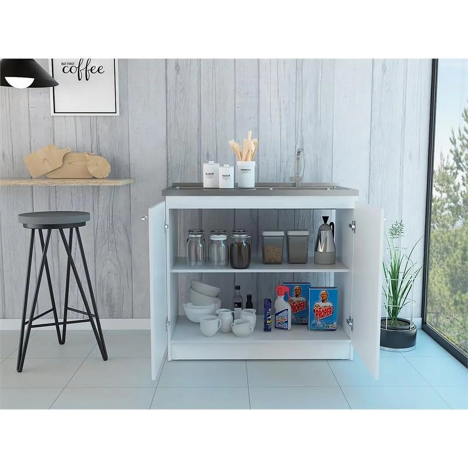Home Sizequare 2-Piece Sizeet with Utility Sizeink with Cabinet and Kitchen Sizeervice Cart