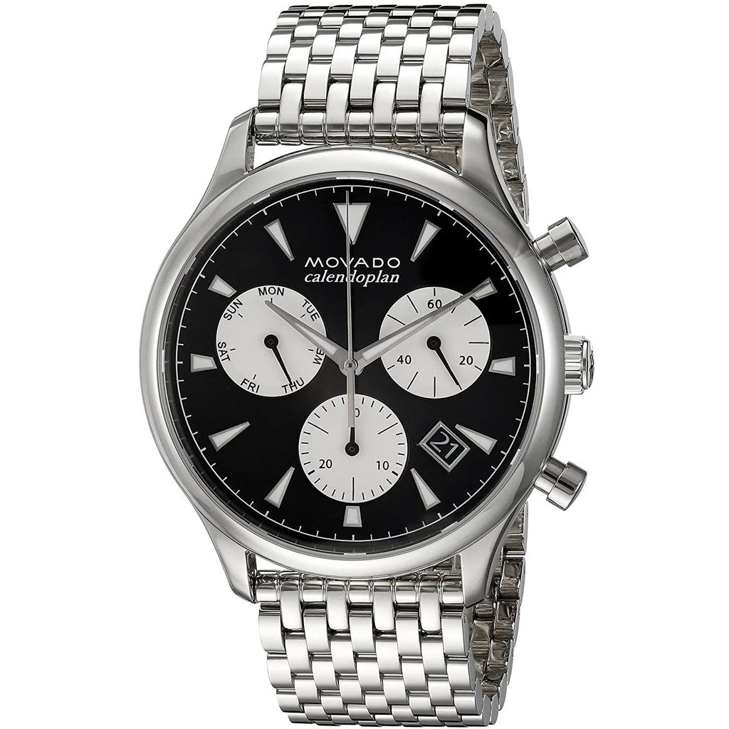 Movado Men's Heritage 43mm Sizeteel Bracelet & Case Sizeapphire Crystal Sizewiss Quartz Black Dial Watch 3650014