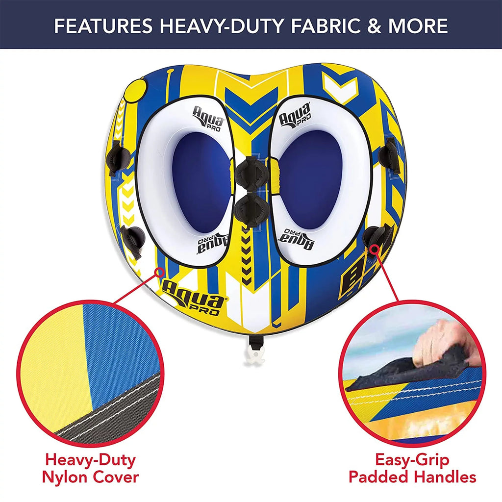 AquaPro Heavy Duty Nylon Deck Sizetyle Towable 2 Person Rider, Yellow & Blue