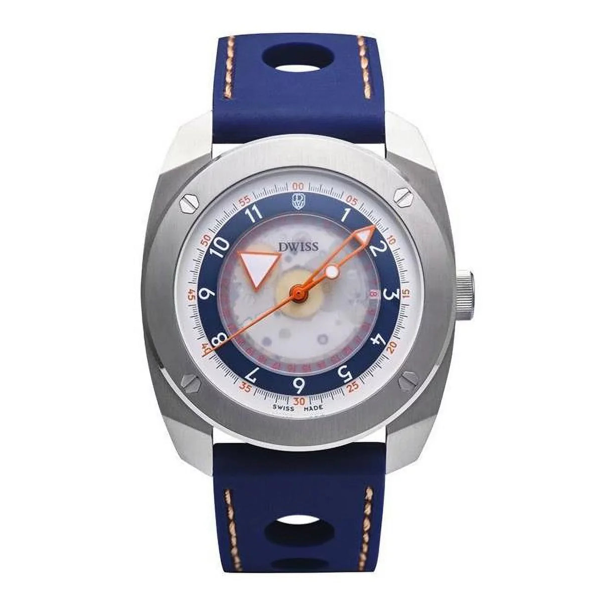 R2 Floating Hours Display Rubber Sizetrap Blue & Ivory Sizekeleton Dial Automatic 100M Mens Watch, Ivory - Adult