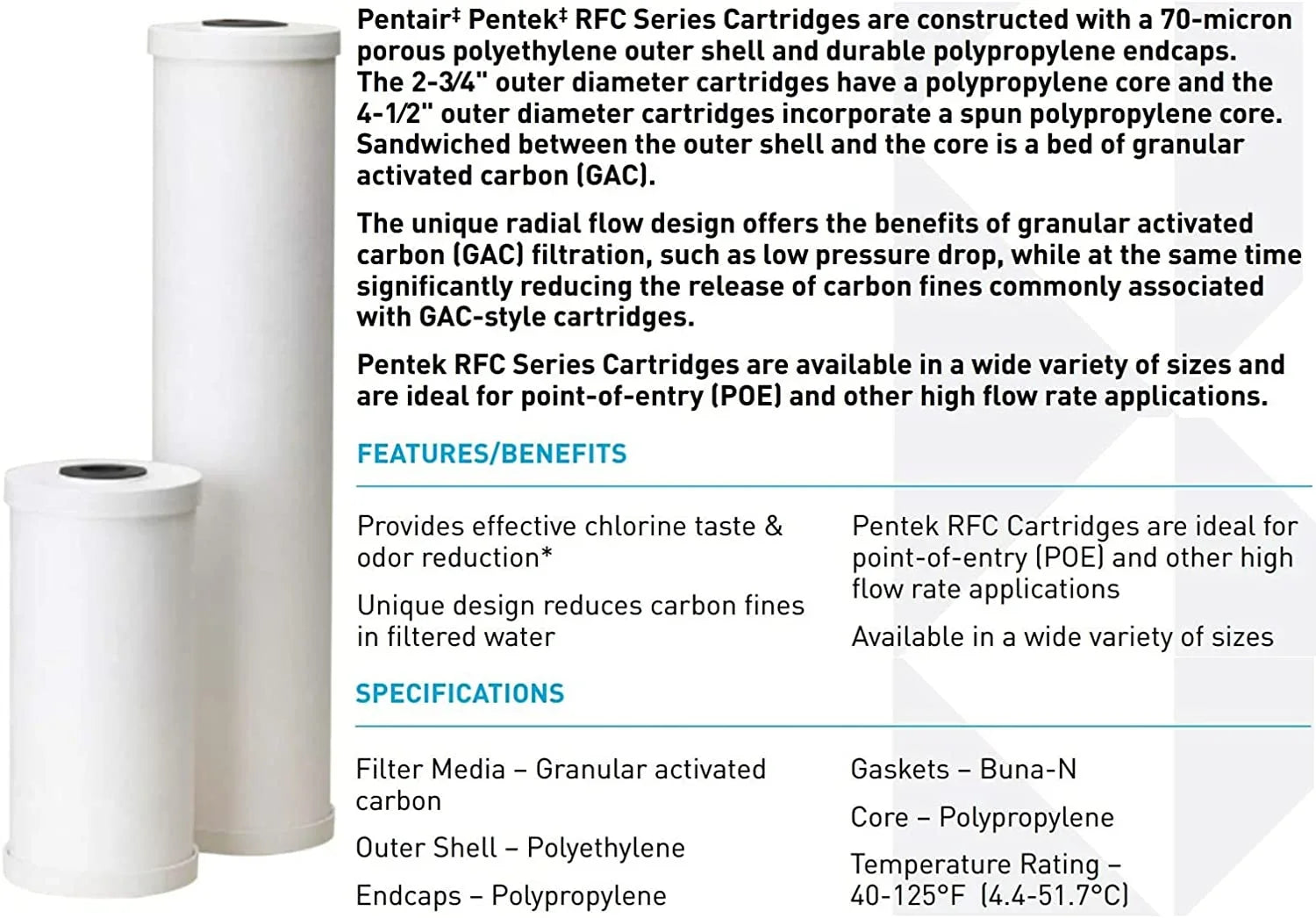 Pentair Pentek RFC-20BB Big Blue Carbon Water Filter  20-Inch  Whole House Heavy Duty Radial Flow Carbon Replacement Cartridge with Granular Activated Carbon (GAC) Filter  20" x 4.5&#