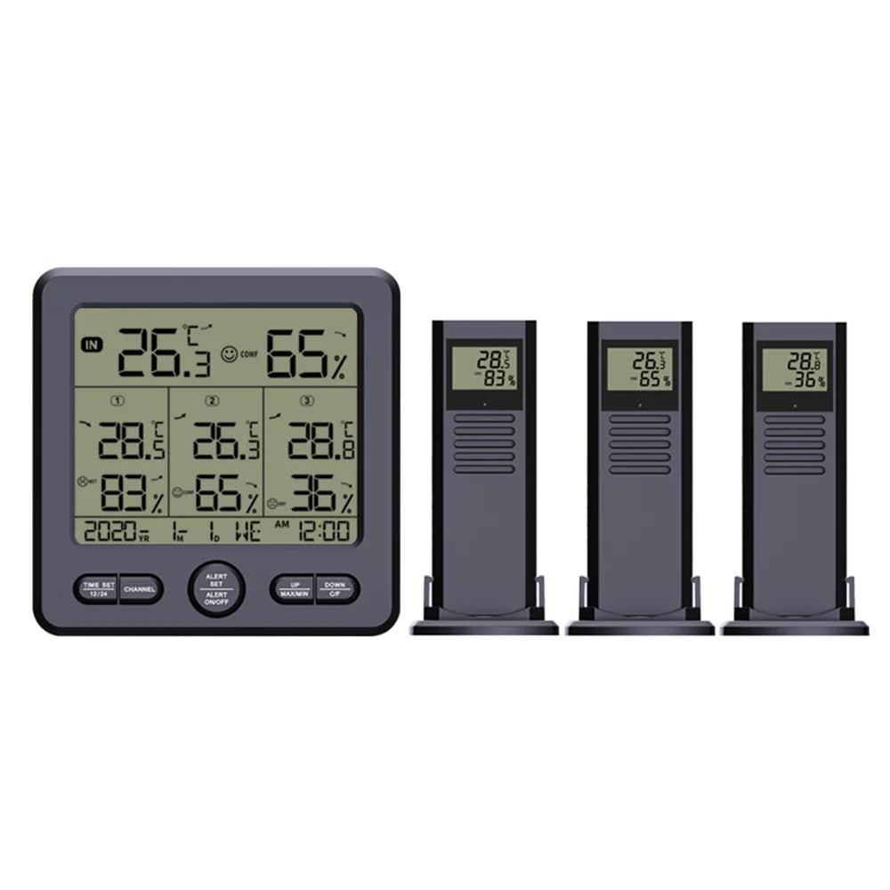 Digital Wireless Indoor Outdoor Thermohygrometer with 3 Remote Sizeensors 98ft/ 30m Backlight & Alarm Calibration Function Temperature Humidity Monitor with 3 Transmitters Weather Sizetations for Home Offic