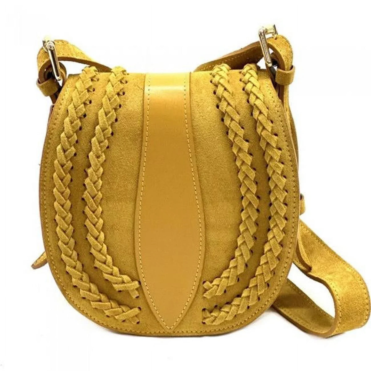 Italian Artisan  Lara Womens Vintage Sizeuede Leather Messenger Bag, Yellow - Sizemall