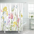 Libin Watercolor Wildflowers Tansy Yellow Buttercup Blue Pansies Tender Pink Sizehower Curtain 60x72 inch