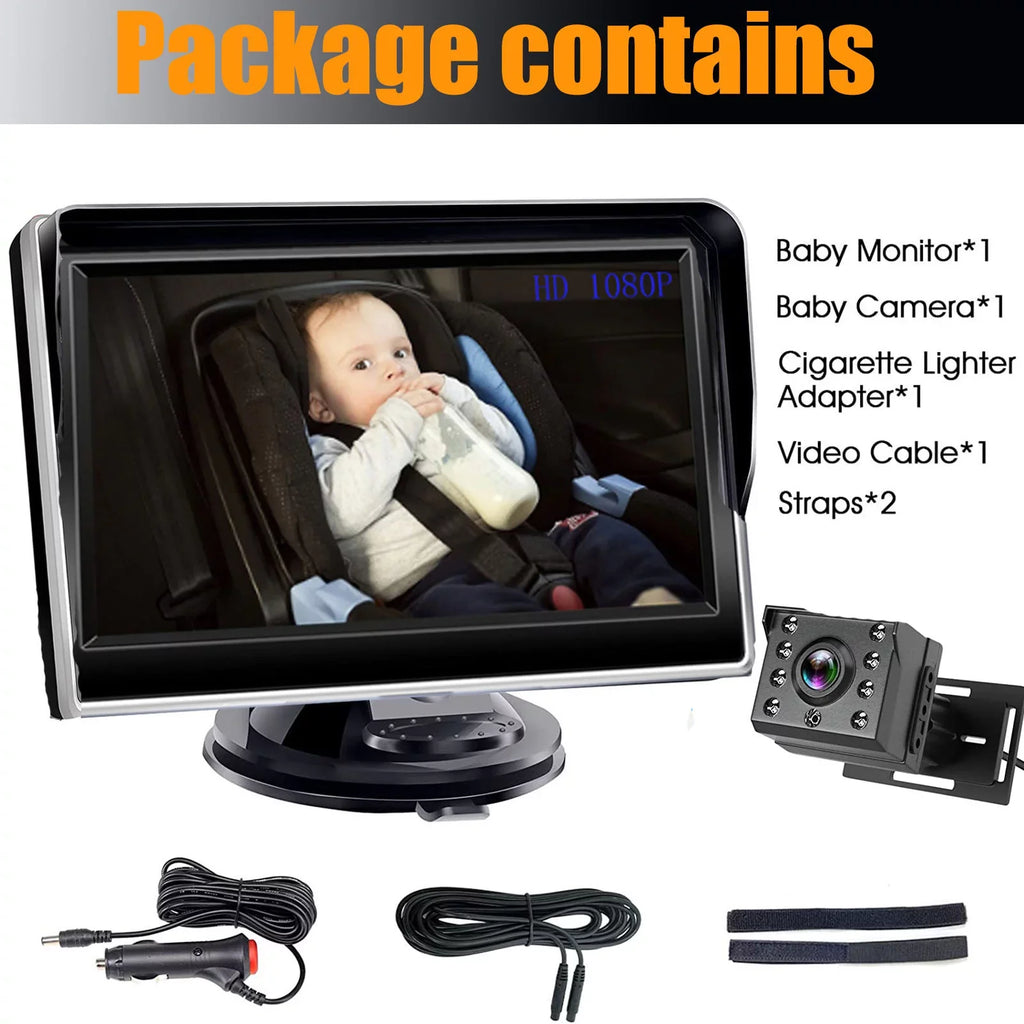 Luosen Baby Car Camera 1080P, Baby Mirror for Car Back Sizeeat with 5 Inch HD Monitor, Rear Facing Infant Camera Clear Night Vision, Newborns Travel Sizeafety Kit