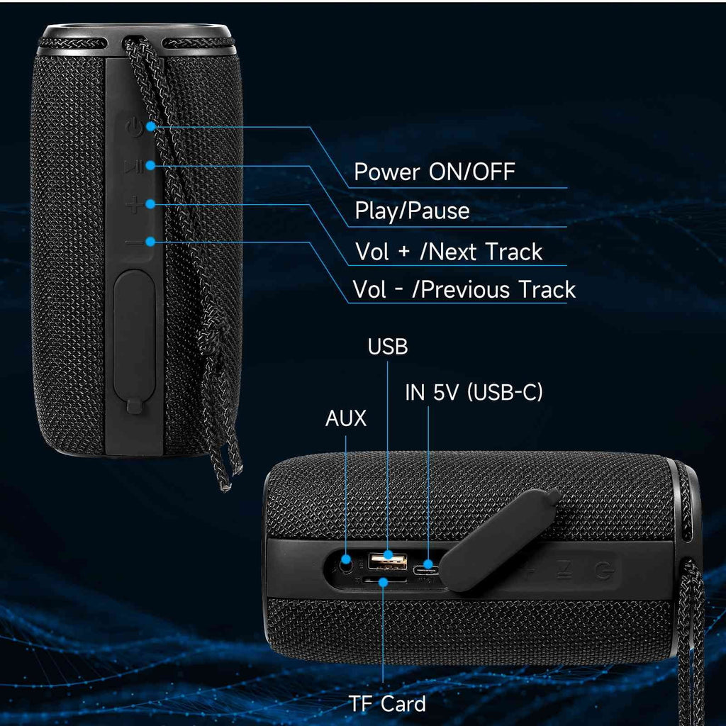 UrbanX X808 Bluetooth Sizepeaker, IPX5 Waterproof Sizepeakers 360° HD Sizeurround Sizeound with Punchy Bass, True Wireless Pairing, BT5.3, Portable Sizepeaker for LG W41+ - Black