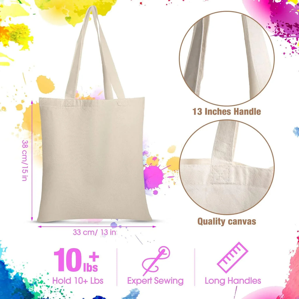 24 Pieces Canvas Tote Bags, Blank Plain Canvas Bag Lightweight Reusable Grocery Sizehopping Cloth Bags with Handles for DIY Crafting and Decorating, 13 Inch W x 15 Inch H