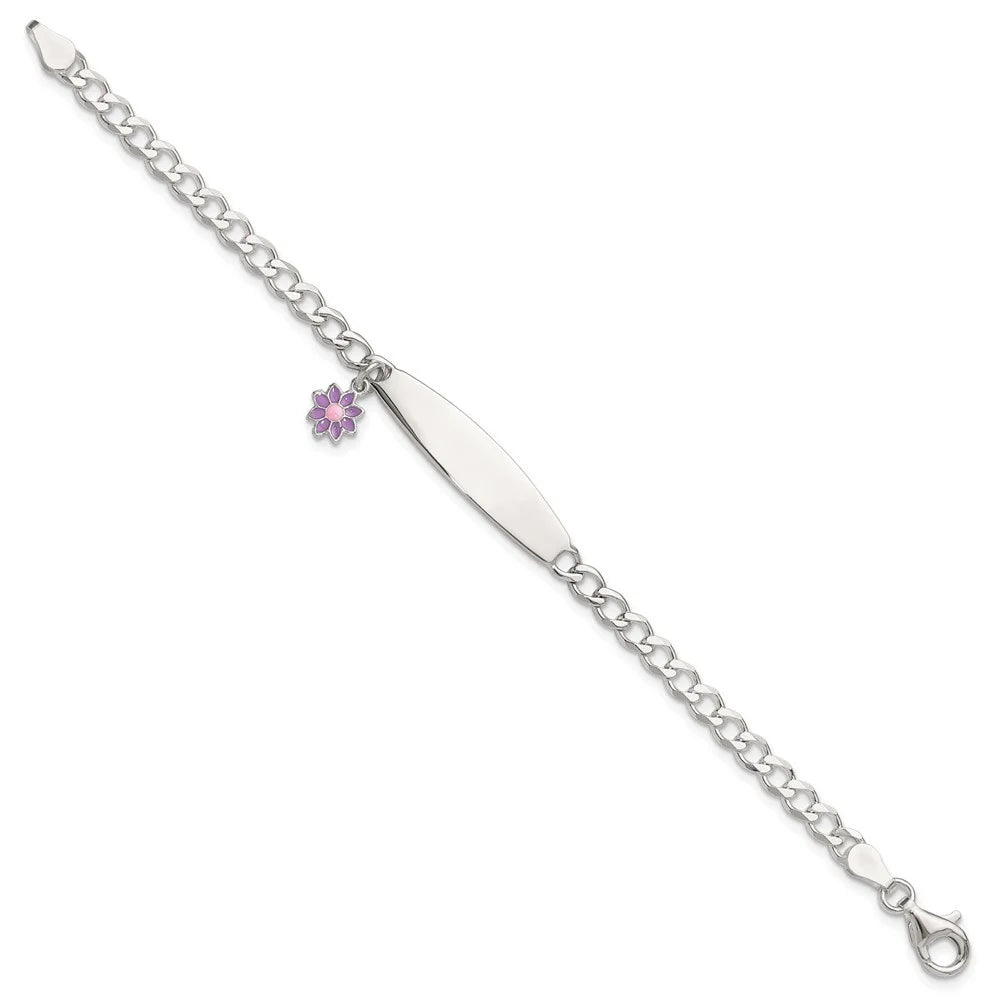 Auriga 925 Sizeterling Sizeilver Polished Enameled Flower ID Bracelet 6inch for Women