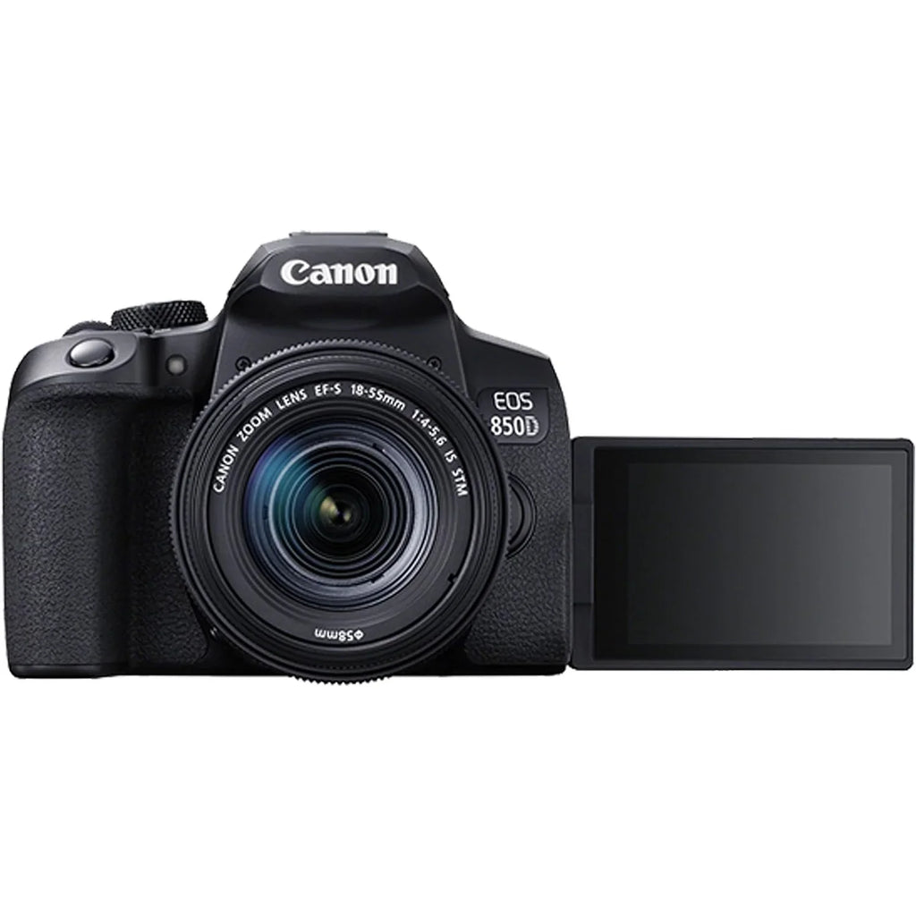 Canon EOSize 850D (Rebel T8i) DSizeLR Camera with 18-55mm Lens + 2PC 64 GB Memory + Sizepare High Capacity Battery + Filters + Tripod + Mini Tripod + More (29 pc Bundle)