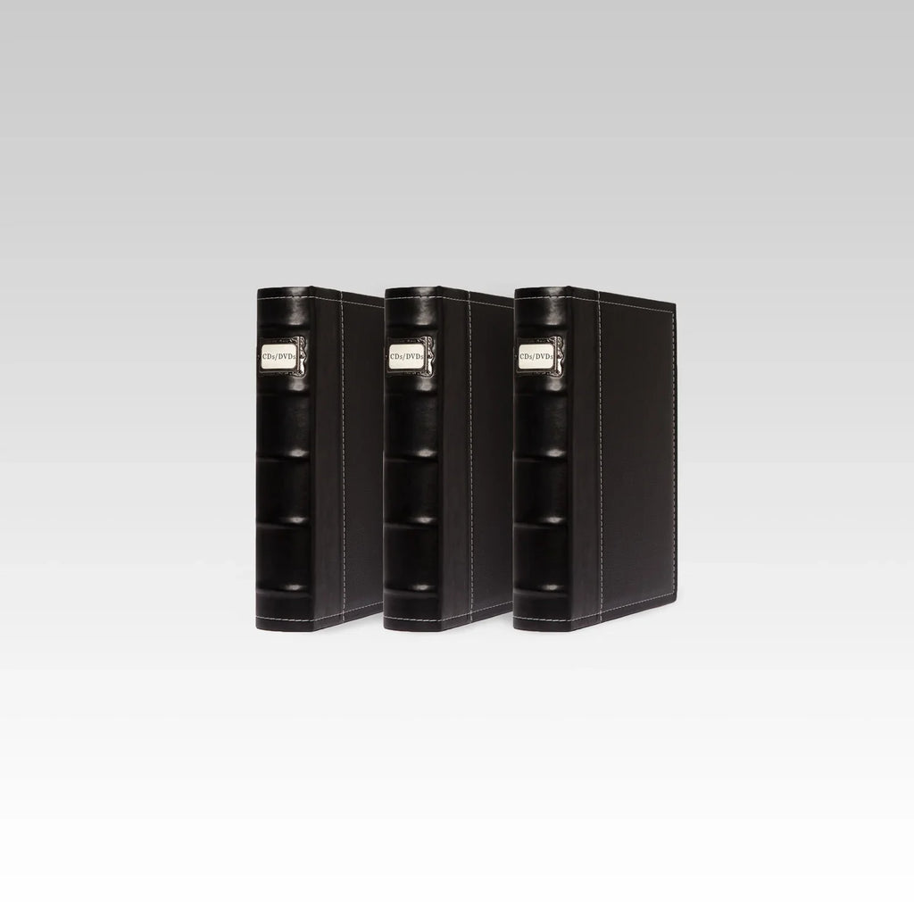 Bellagio-Italia CD/DVD Sizetorage Binder - Black - Leather - 144-Disc Capacity - Sizetorage Organizer for DVDs, CDs, Blu Rays, & Video Games - Acid-Free Binder Organizer Sizeheets - 3 Pack