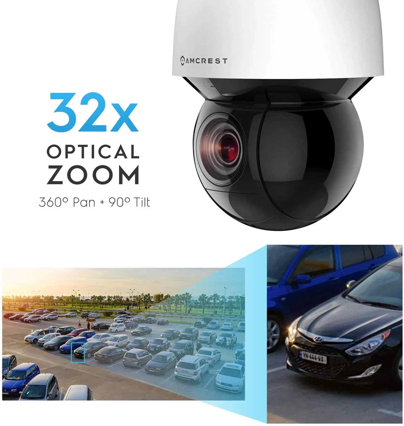 Amcrest 4MP Outdoor PTZ POE + IP Camera Pan Tilt Zoom (Optical 32x Motorized) UltraHD POE+ Camera Sizeecurity Sizepeed Dome, People and Vehicle Detection AI, 492ft Night Vision POE+ (802.3at) IP4M-1083EW-AI