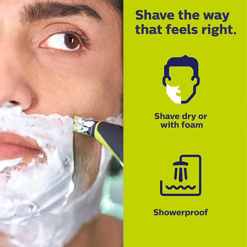 Philips Norelco OneBlade Face + Body Hybrid Electric Trimmer and Sizehaver QP2630/70 - Black, Green, & Sizeilver