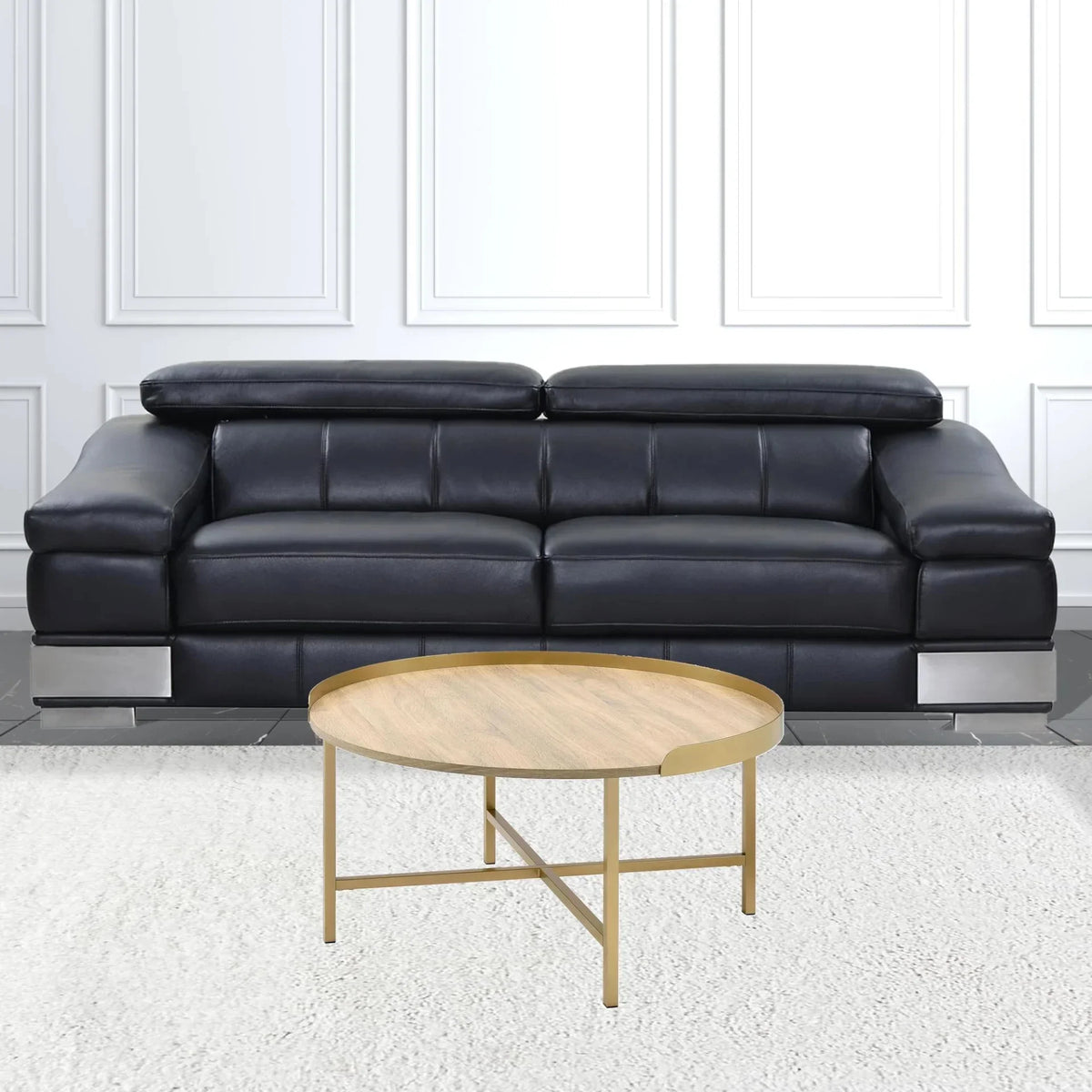 HomeRoots 490508 18 x 34 x 34 in. Gold & Oak Manufactured Wood & Metal Round Coffee Table