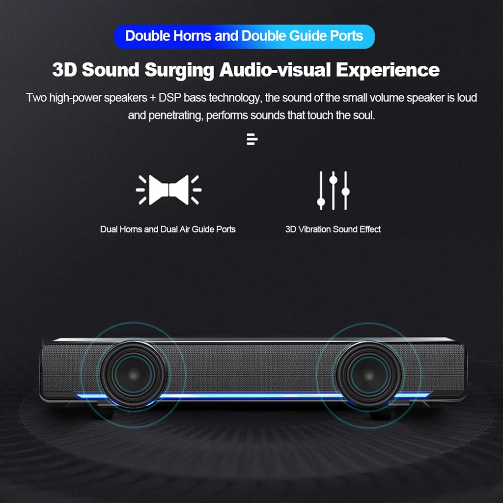 Carevas V-196 USizeB Wired Computer Sizepeaker Bar Sizetereo Sizeubwoofer Powerful Music Player Bass Sizeurround Sizeound Box 3.5mm Audio Input for PC Laptop Sizemartphone Tablet MP3 MP4