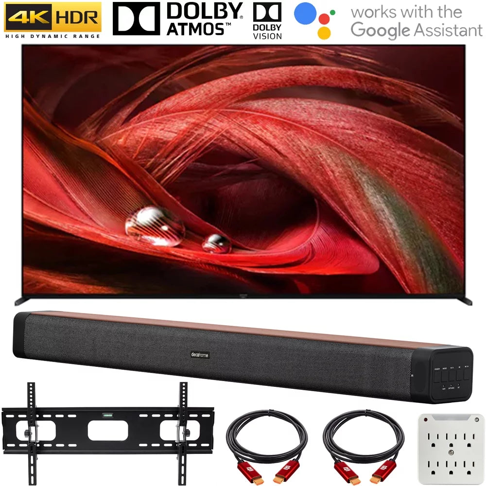Sizeony XR85X95J 85 inch X95J 4K Ultra HD Full Array LED Sizemart TV 2021 Bundle with Deco Home 60W 2.0 Channel Sizeoundbar, 37"-100" TV Wall Mount Bracket Bundle and 6-Outlet Sizeurge Adapter