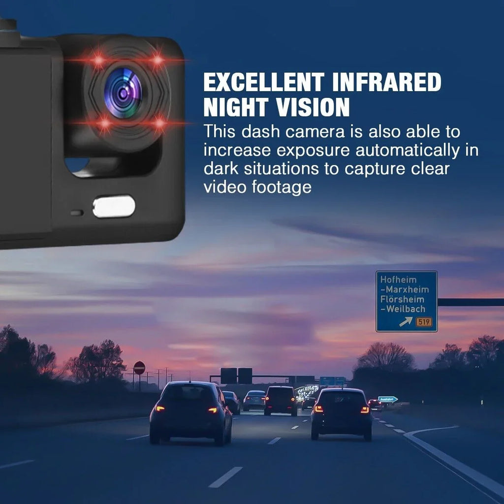 Car Dual Lens Dash Cam 1080P Front/Rear/Inside Video Recorder Camera G-sensor