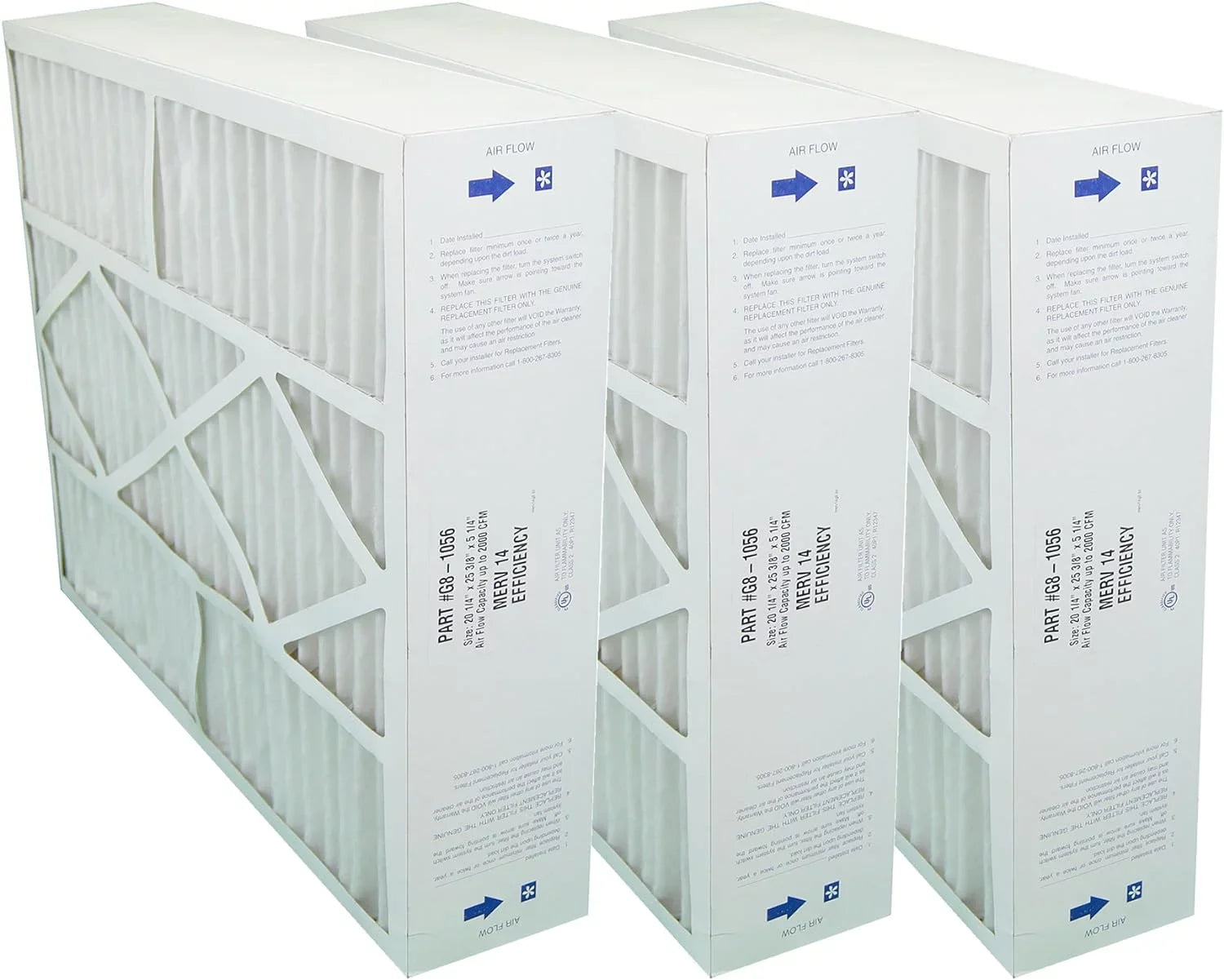 GENUINE 20X25x5 (Actual Sizeize: 20-1/4 X 25-3/8 X 5-1/4) MERV 14 , CARRIER, ELECTRO-AIR, FIVE , AMANA 20X25 MEDIA FILTERSize - Case Of 3 Filters
