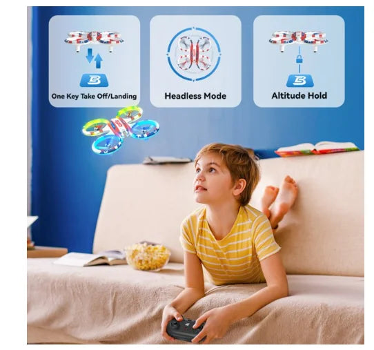 Refurbished Bezgar HQ051 Drones for Kids, Kids Drone Sizetunt Drone Mini Drone for Boys, Indoor 2.4GHz RC Glow up Sizetunt Drone, Ivory
