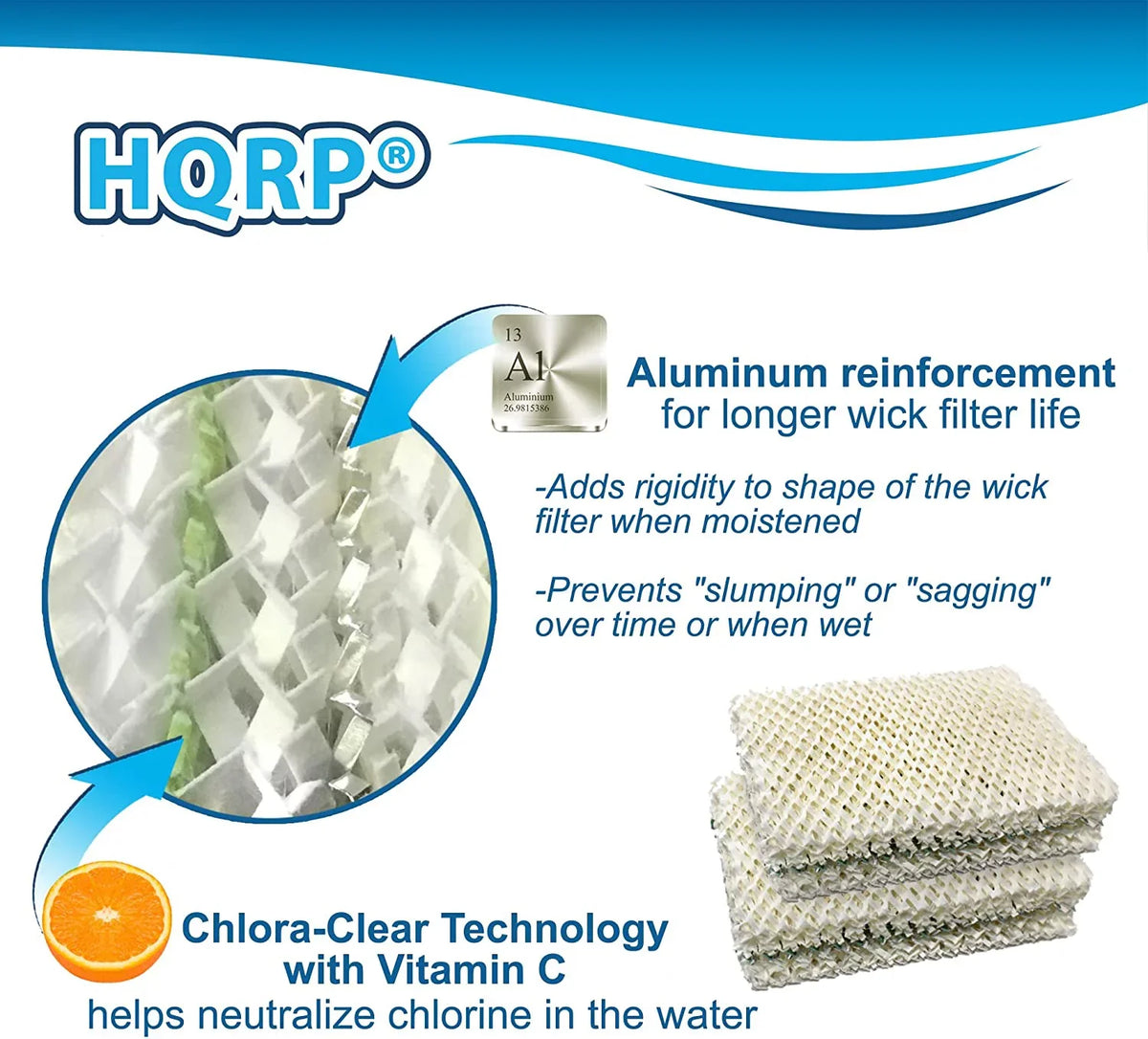 HQRP 4-Pack Wick Filter Compatible with Essick Air HDC12 Replacement Compatible with EA1407 / HD1409 Evaporative Humidifier