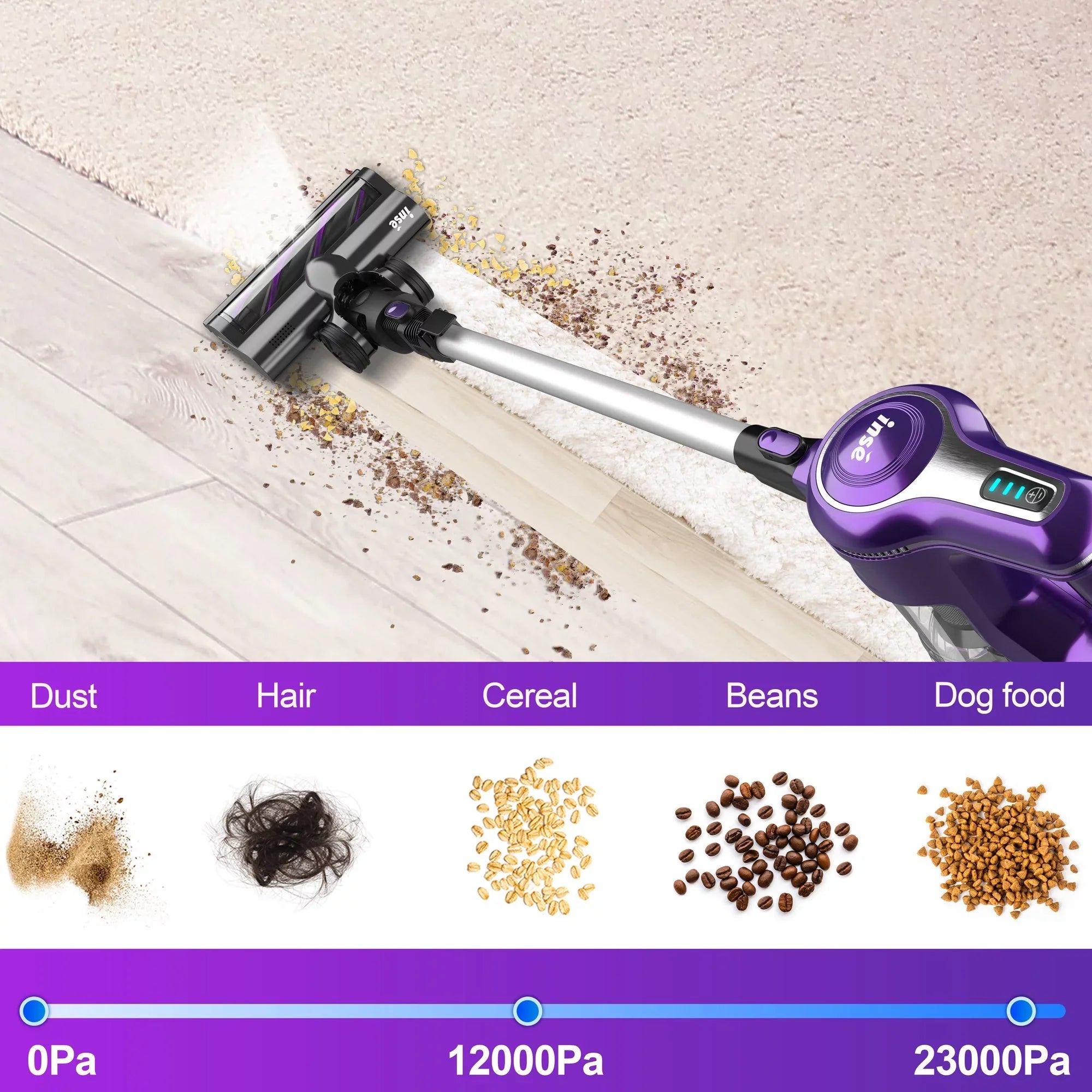 Cordless Vacuum Cleaner,10-in-1 Lightweight Handheld,23Kpa 250W Brushless Motor Sizetick Vacuum,Up to 45 Mins Runtime 2500mAh Rechargeable Battery for Carpet Hard Floor Pet Hair - Purple