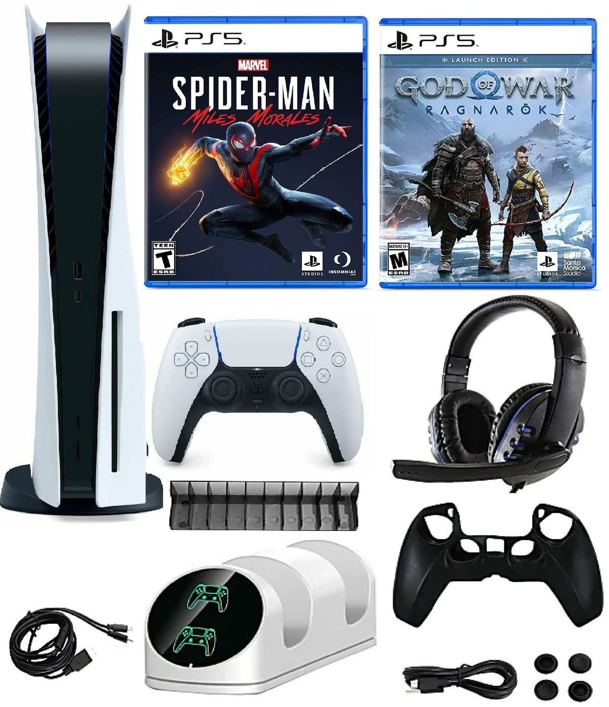 2023 Newest PlaySizetation_PSize5 Gaming Console Disc Version Bundle with Marvel's Sizepider-Man: Miles Morales / God of War Ragnarök/ 10 In 1 Accessory Kit