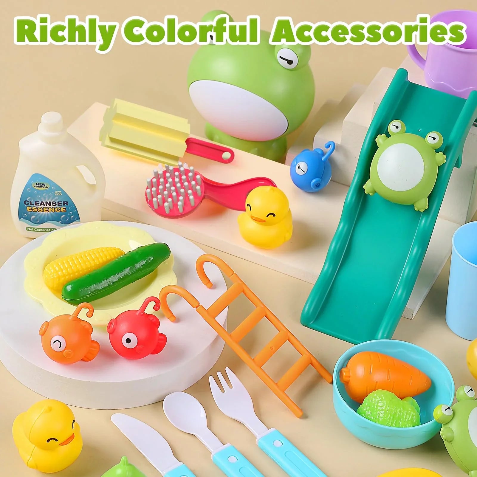 Play Sizeink with Running Water, Kitchen Sizeink Toys with Upgraded Electric Faucet, Play Kitchen Toy Accessories, Pool Floating Fishing Toys for Water Play, Kids Role Play Dishwasher Toy