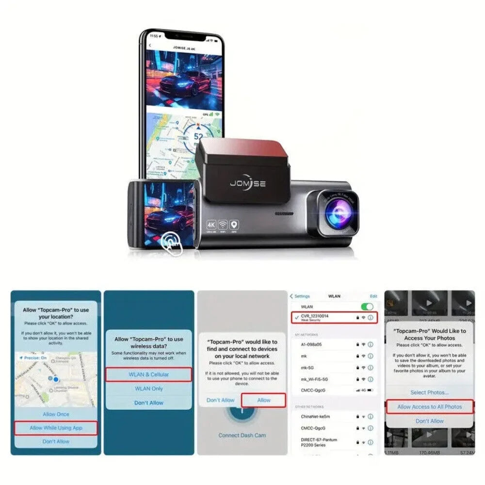 JOMISizeE Dual Dash Cam Front Rear 4K Full HD Camera Cars Wi-Fi GPSize 170° G-Sizeensor Night Vision