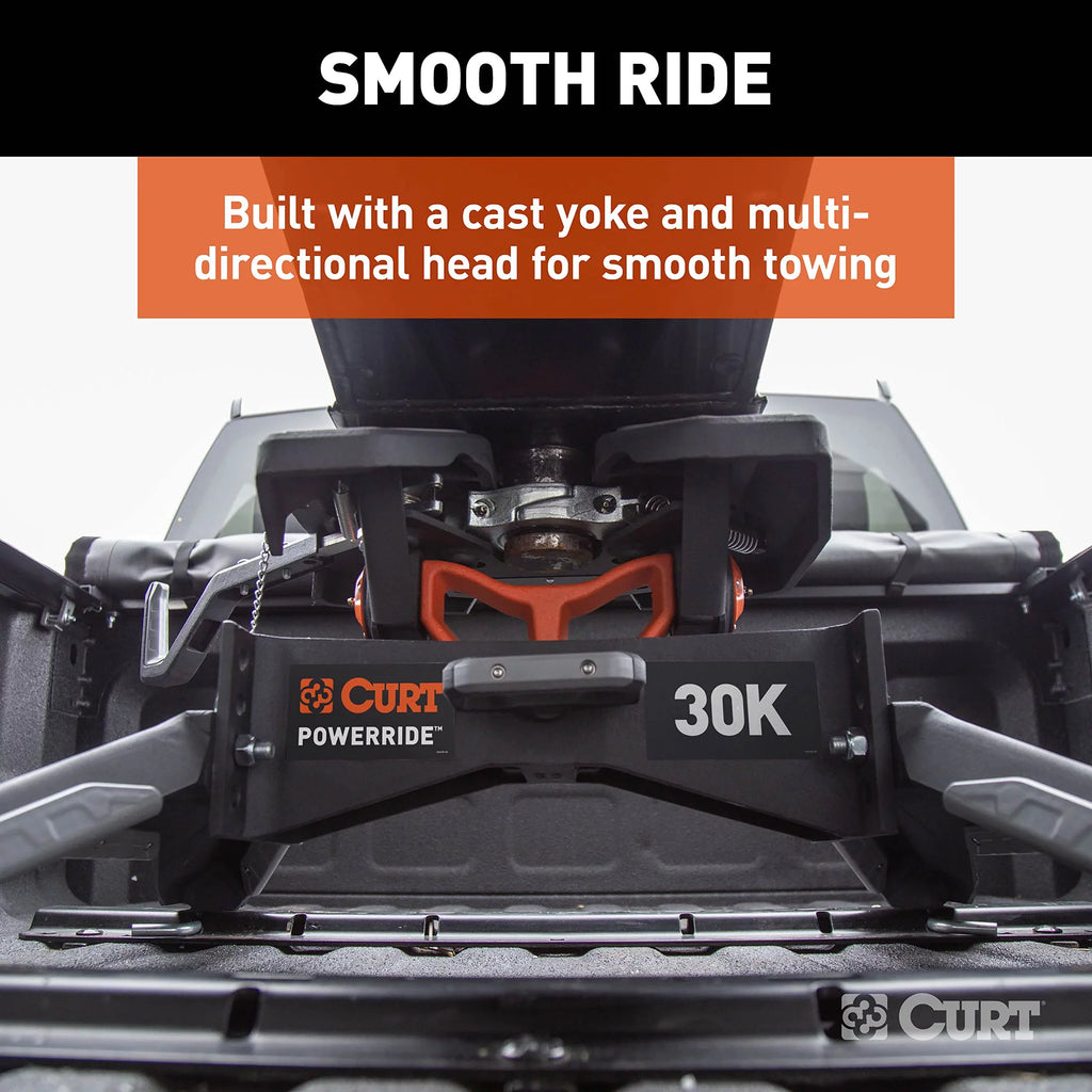 CURT 16321 PowerRide 30K 5th Wheel Hitch with Base Rails, 30K GTW