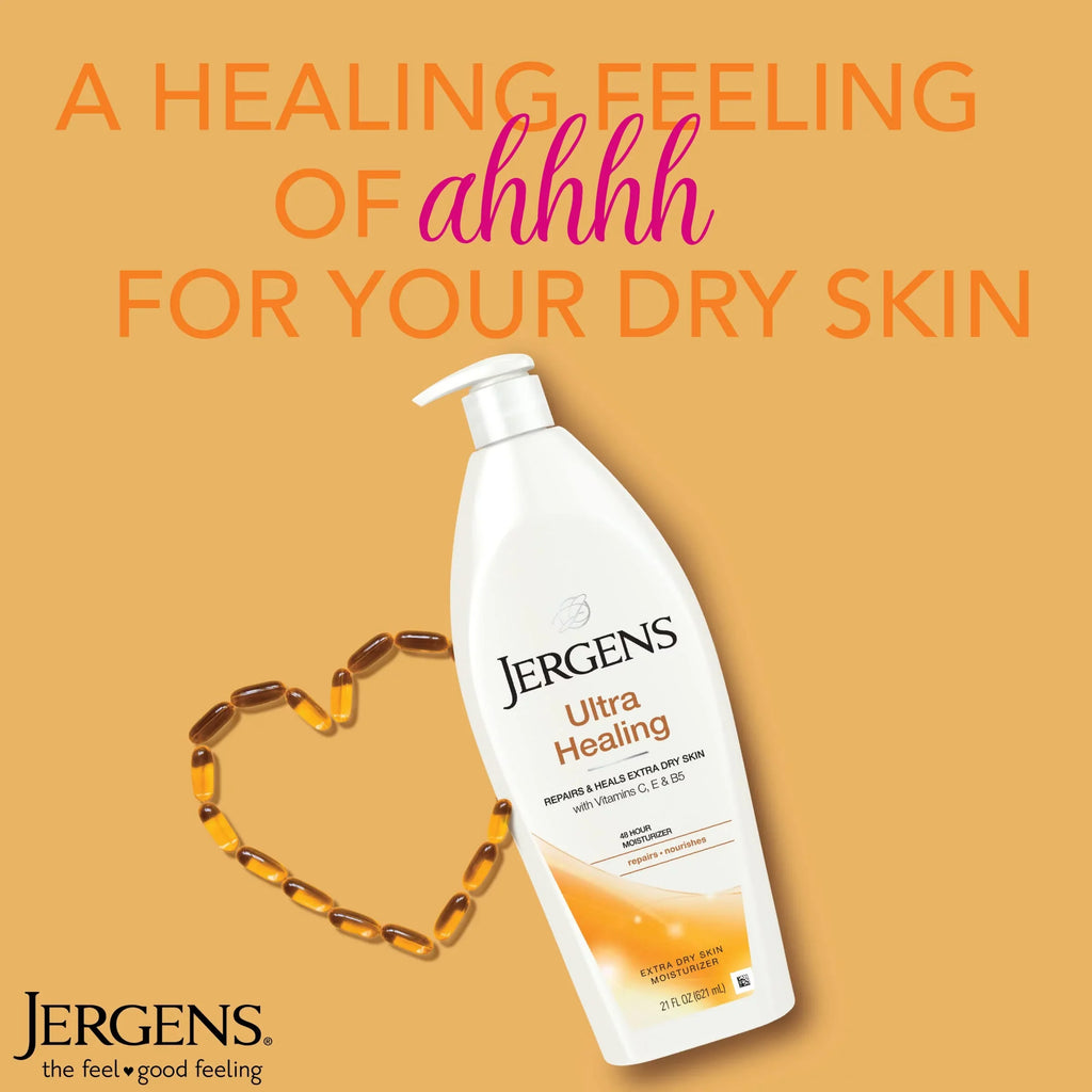 Jergens Ultra Healing Dry Sizekin Lotion, Hand And Body Moisturizer For Quick Absorption Into Extra Dry Sizekin With Hydralucence Blend, Vitamins C, E And B5, Ivory, 21 Oz, 3 Count.