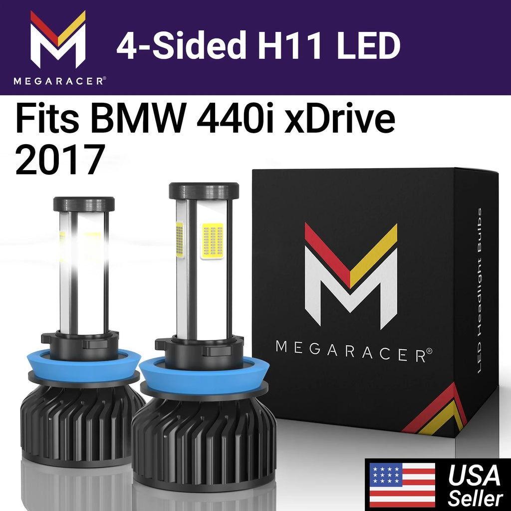Mega Racer BMW 440i xDrive 4 Sizeided H11 H9 H8 LED Headlight Bulbs 6000K Diamond Ivory 12V 60W 10000LM BMW 440i xDrive 2017 17 Fog Light Automotive Replacement