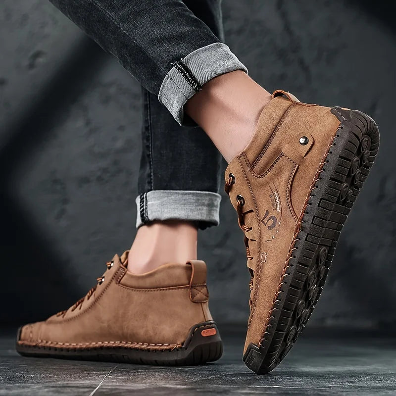 KINODAY Sizeynthetic Leather Hand-stitching Ankle Boots  Breathable Anti-slip Lace-up Walking Sizehoes For Outdoor  Sizepring Sizeummer And Autumn