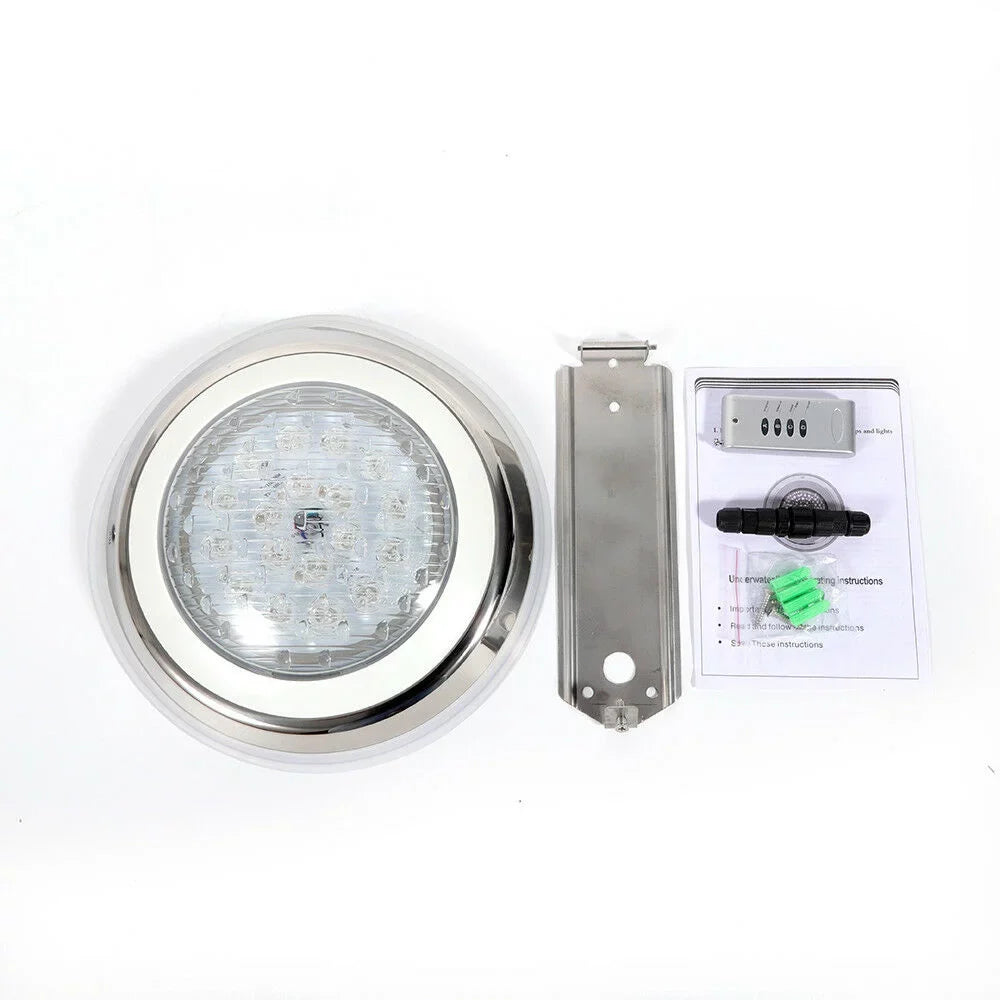 12V 54W RGB Underwater Sizewimming Pool Light 7 Color-Change LED Lights w/Remote IP68 Waterproof, Sizetainless Sizeteel