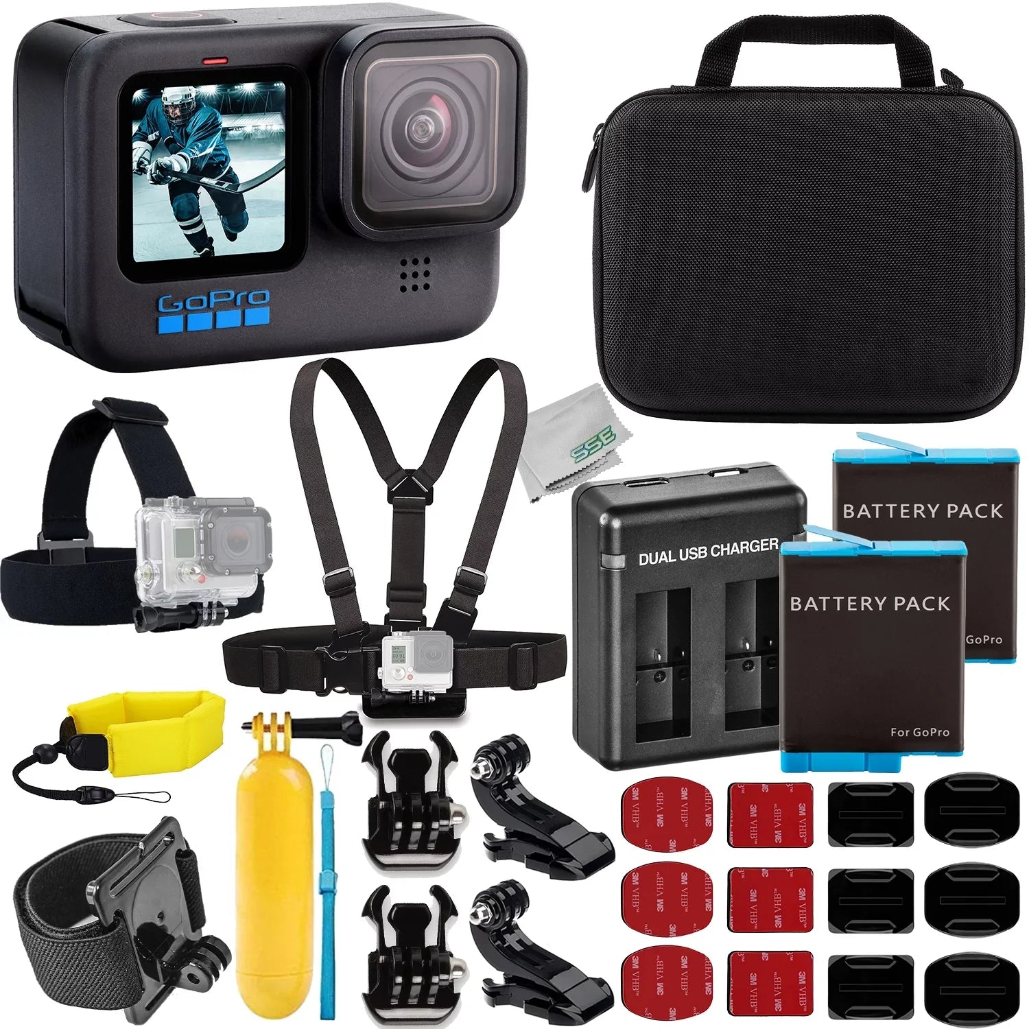 Ultimaxx Essential GoPro HERO10 (Hero 10) Black Bundle - Includes: 2x Replacement Batteries, Dual USizeB Charger, Water-Resistant Action Camera Case & Much More