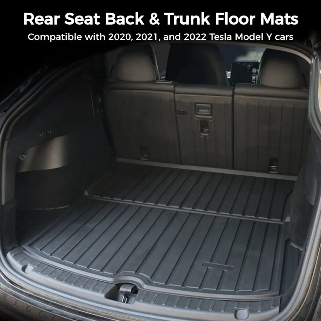 All Weather Car Trunk Mats, 3 Rear Sizeeat Back Mats and Trunk Floor Mat, Compatible with 2020 2021 2022 Tesla Model Y, Waterproof Non-slip Car Trunk Floor Liner