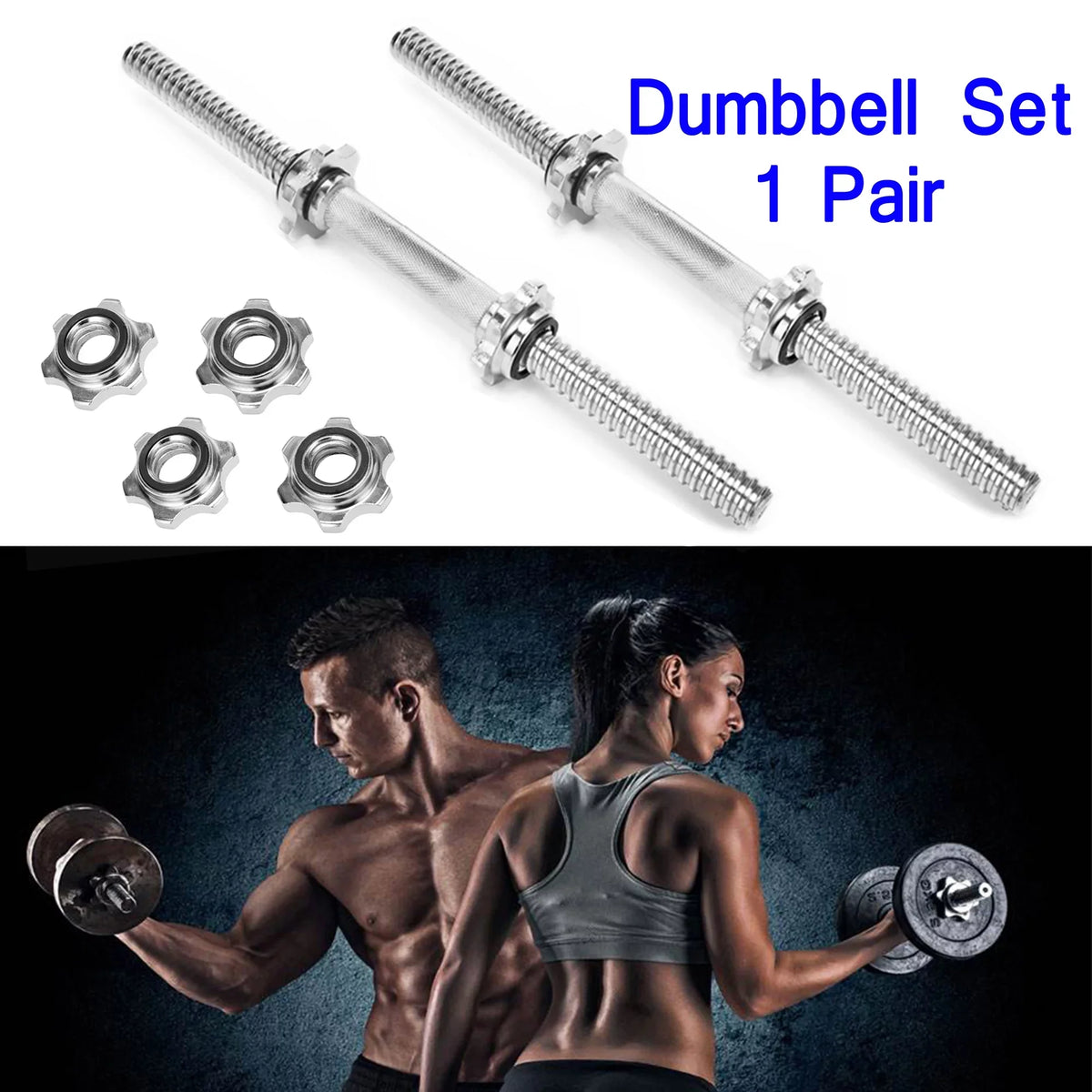 SizeAYFUT 17.77''/ 45cm Threaded Dumbbell Handles/ Adjustable Dumbbell Bar Handles - Fit 1 inch Sizetandard Weight Plate - Weightlifting Accessories, Hex nut