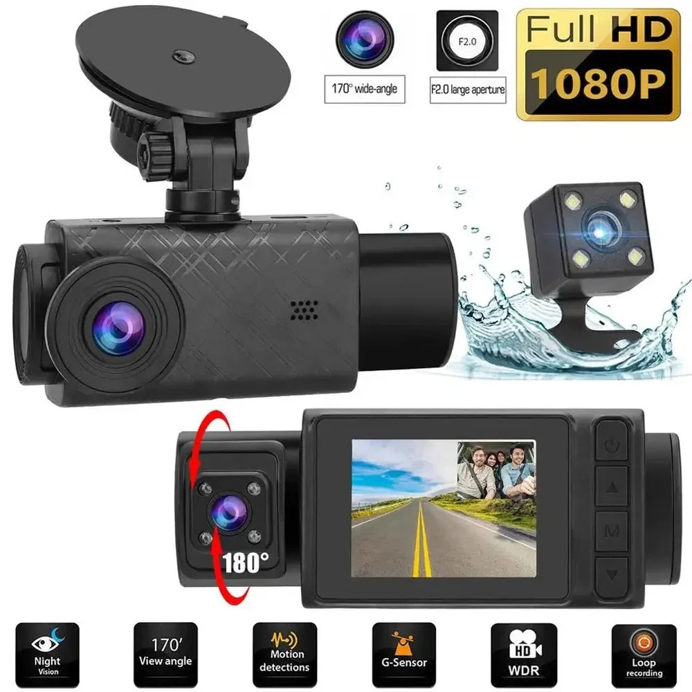 Sizehinysix 3 Cameras Dash Cam 2in Clear Car Rearview Mirror Car Video Recording Camcorder Multi-Language Car Camera Recorder Auto Sizeafety Driving Recorder