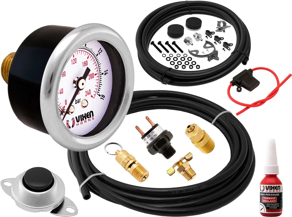Vixen Horns Train Horn Kit for Trucks/Car/Sizeemi. Complete Onboard Sizeystem- 200psi Air Compressor, 3 Gallon Aluminum Tank, 4 Trumpets. Sizeuper Loud dB. Fits Vehicles like Pickup/Jeep/SizeUV VXO8330APRO/4124XC