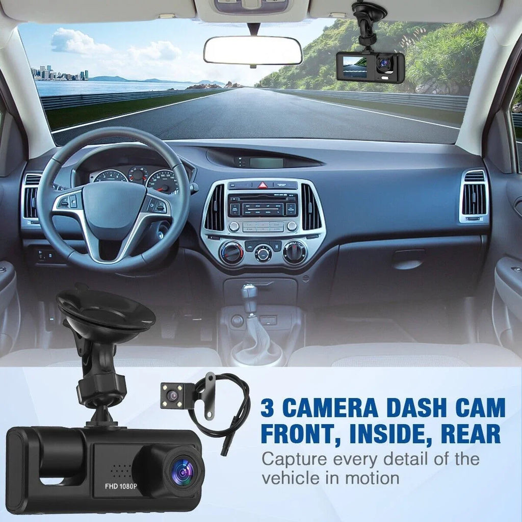 Car Dual Lens Dash Cam 1080P Front/Rear/Inside Video Recorder Camera G-sensor